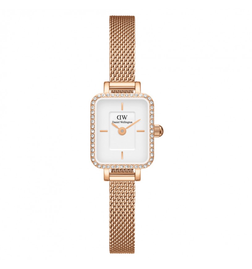 Orologio Daniel Wellington DW00100731 Donna Quadro Mini Oro Rosa con Cristalli e Cinturino in Maglia Mesh