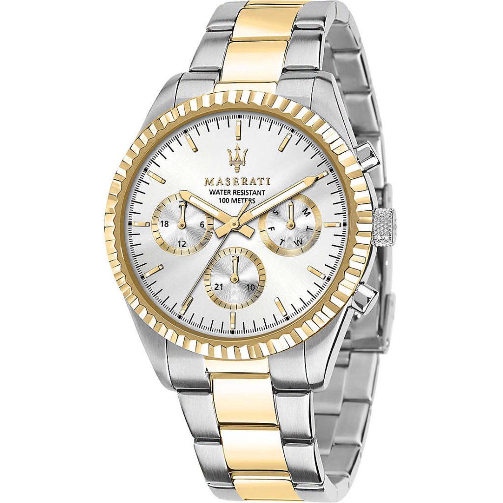 Orologio Maserati R8853100021 Uomo Multifunzione Competizione Bicolore Oro e Argento con Quadrante Silver