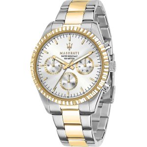 Orologio Maserati R8853100021 Uomo Multifunzione Competizione Bicolore Oro e Argento con Quadrante Silver