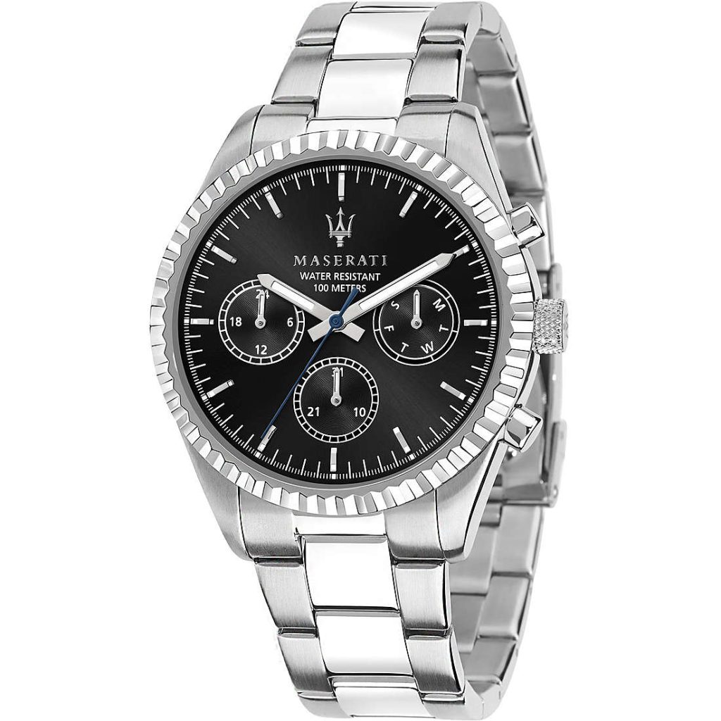 Orologio Maserati R8853100023 Uomo Multifunzione Competizione in Acciaio, Quadrante Nero e Resistenza 10 ATM
