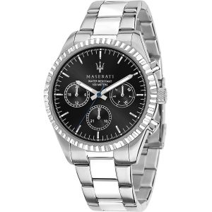 Orologio Maserati R8853100023 Uomo Multifunzione Competizione in Acciaio, Quadrante Nero e Resistenza 10 ATM