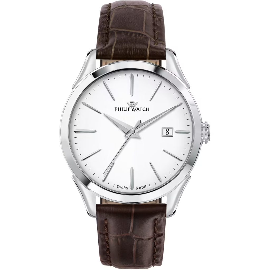 Orologio Uomo Philip Watch Roma Bianco Cinturino Pelle Marrone - Eleganza Classica Swiss Made