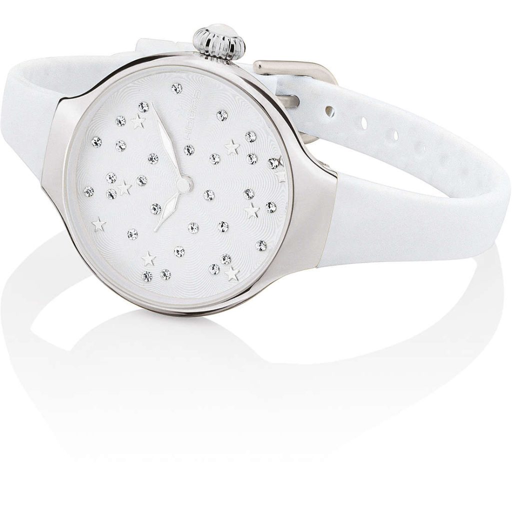 Orologio Hoops 2639L-02 Donna Elegante Silver | Quadrante Bianco Strass | Cinturino in Gomma Bianca