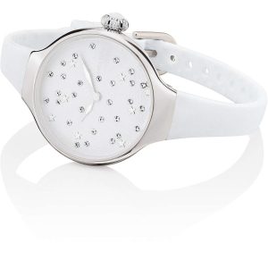Orologio Hoops 2639L-02 Donna Elegante Silver | Quadrante Bianco Strass | Cinturino in Gomma Bianca