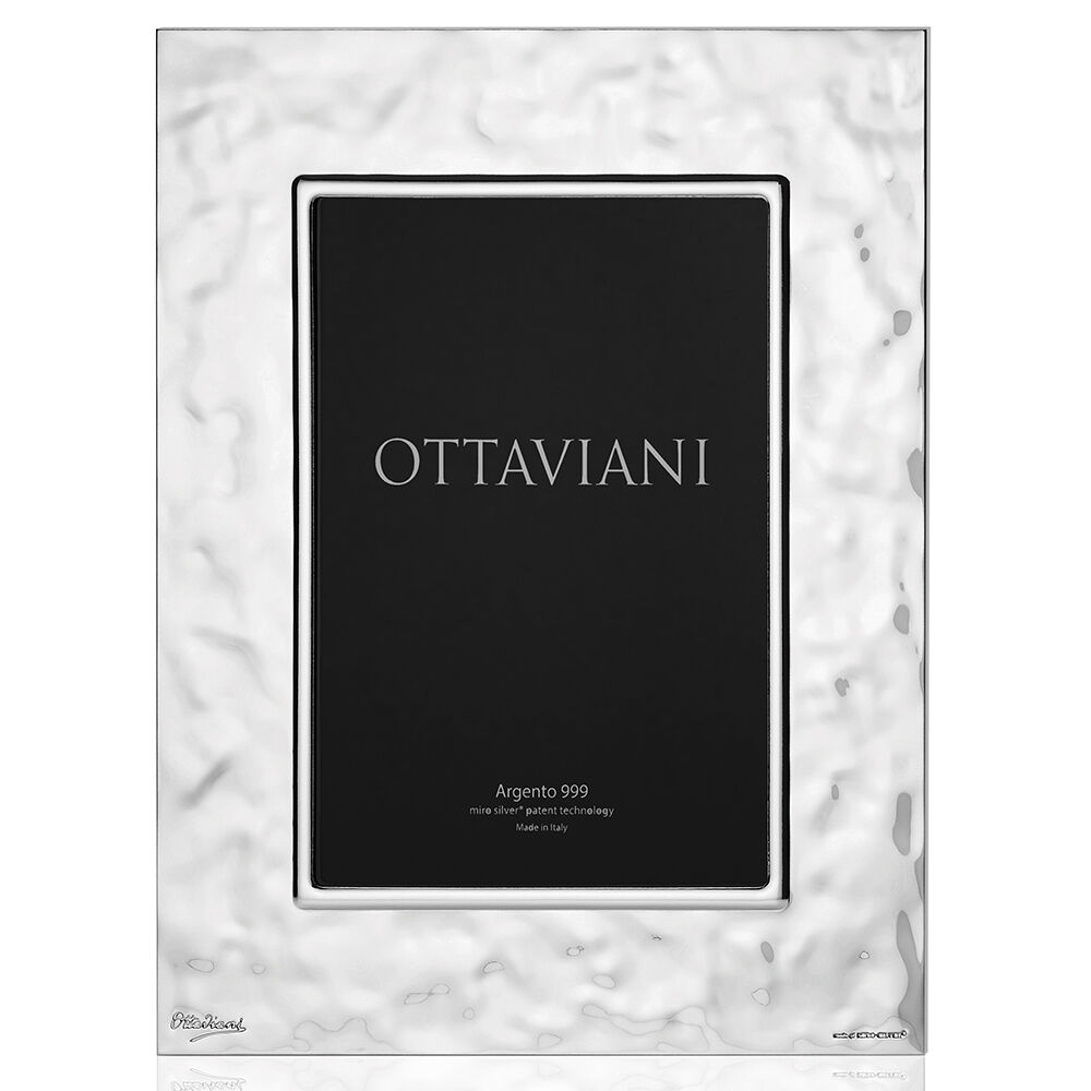 Cornice "Materica" Ottaviani Rettangolare Grande in Argento 999 Laminato – Design Martellato (Made in Italy)