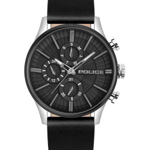 Orologio Uomo Police PEWJF2195040 Cronografo Total Black | Quadrante Multifunzione | Pelle Nera