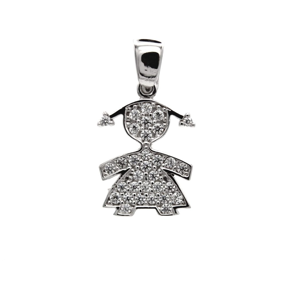 Pendente Bambolina Femminuccia Oro 18 Carati Made in Italy con Pavé 1° misura
