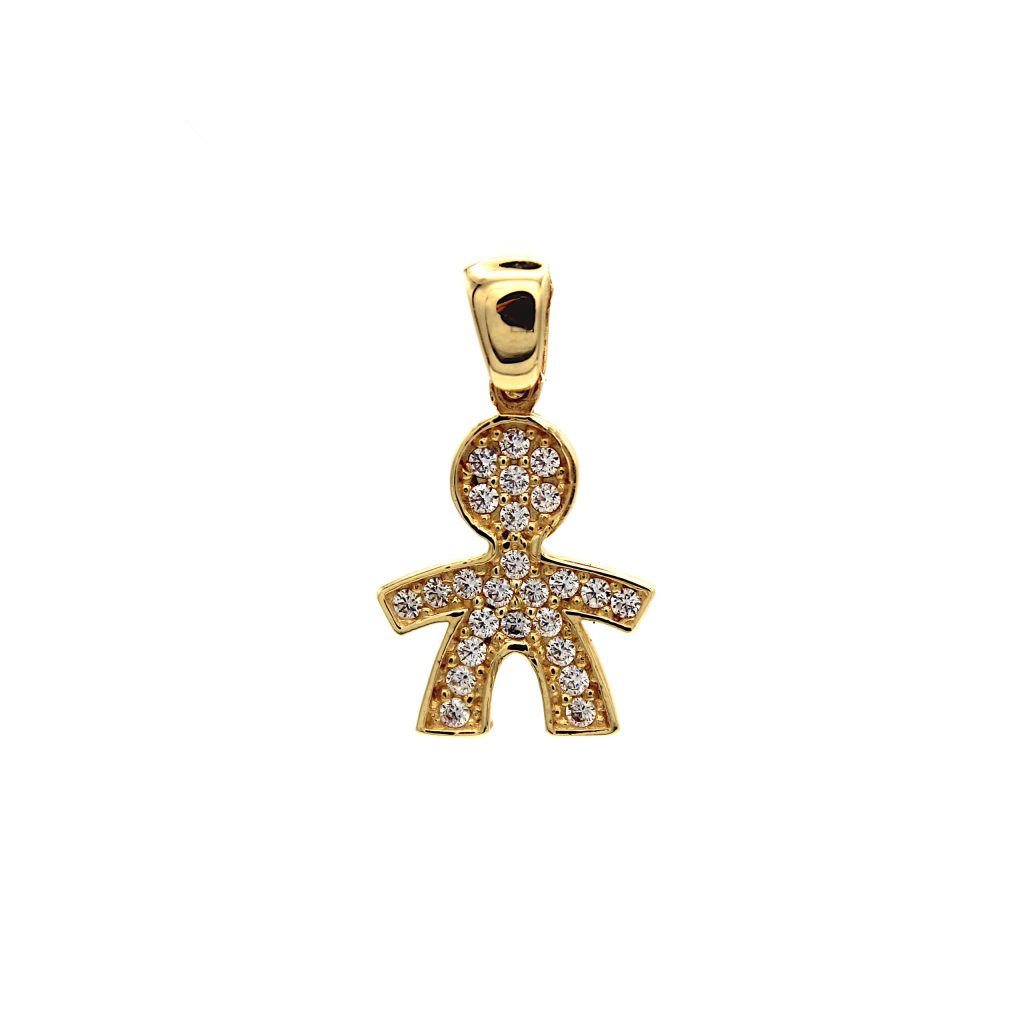 Pendente Bambino Maschietto Oro 18 Carati Made in Italy con Pavé di Zirconi 1° misura