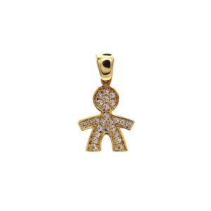 Pendente Bambino Maschietto Oro 18 Carati Made in Italy con Pavé di Zirconi 1° misura