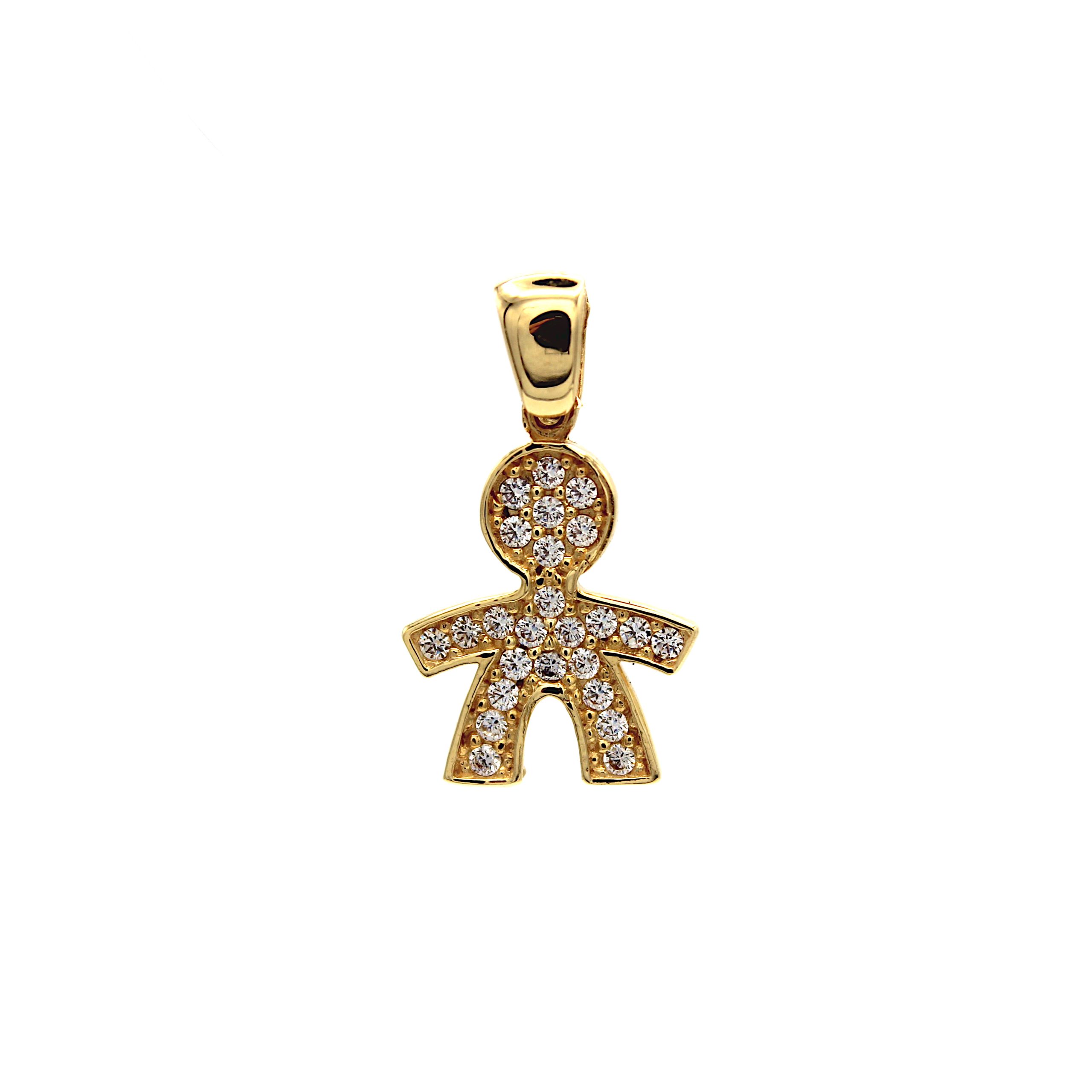 Pendente Bambino Maschietto Oro 18 Carati Made in Italy con Pavé di Zirconi 1° misura