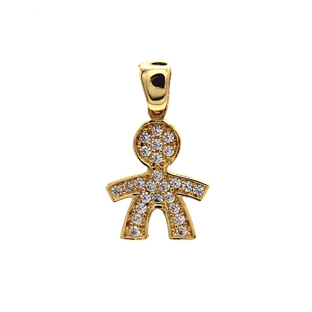 Pendente Bambino Maschietto Oro 18 Carati Made in Italy con Pavé di zirconi 2° misura