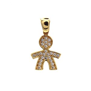 Pendente Bambino Maschietto Oro 18 Carati Made in Italy con Pavé di zirconi 2° misura