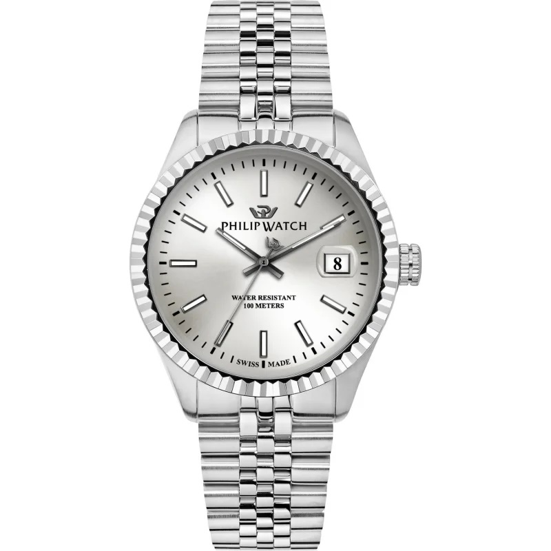 Orologio Philip Watch R8253597083 Uomo/Donna in Acciaio, Quadrante Grigio, Lunetta Zigrinata | Swiss Made 100M