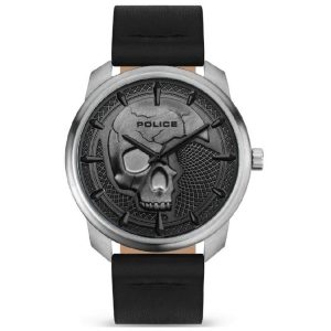 Orologio Uomo Police PL15714JS.61 Teschio 3D Grigio | Pelle Nera e Dettagli Borchie