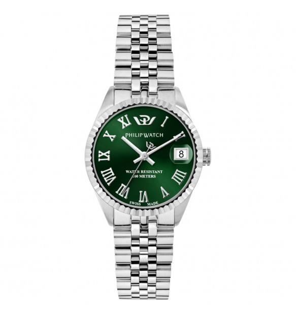 Orologio Donna Philip Watch Caribe Acciaio Verde Smeraldo Data Swiss Made