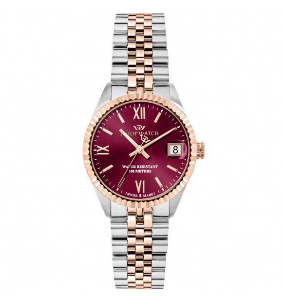 Orologio Donna Philip Watch Caribe Urban Acciaio Bicolore Rosé Borgogna Data Swiss Made