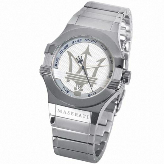 Orologio Maserati R8853108002 Uomo Collezione Potenza in Acciaio Silver, Quadrante Texture con Tridente e Datario