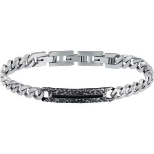 Bracciale Uomo Sector Maglia Cubana in Acciaio con Placca Centrale Martellata e Brunita