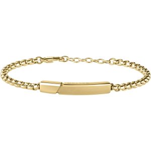 Bracciale Uomo Sector con Placca Sottile e Maglia Rolò in Acciaio Dorato