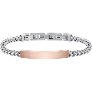 Bracciale Uomo Sector Maglia Spigata Acciaio con Placca Centrale Rose Gold Satinata