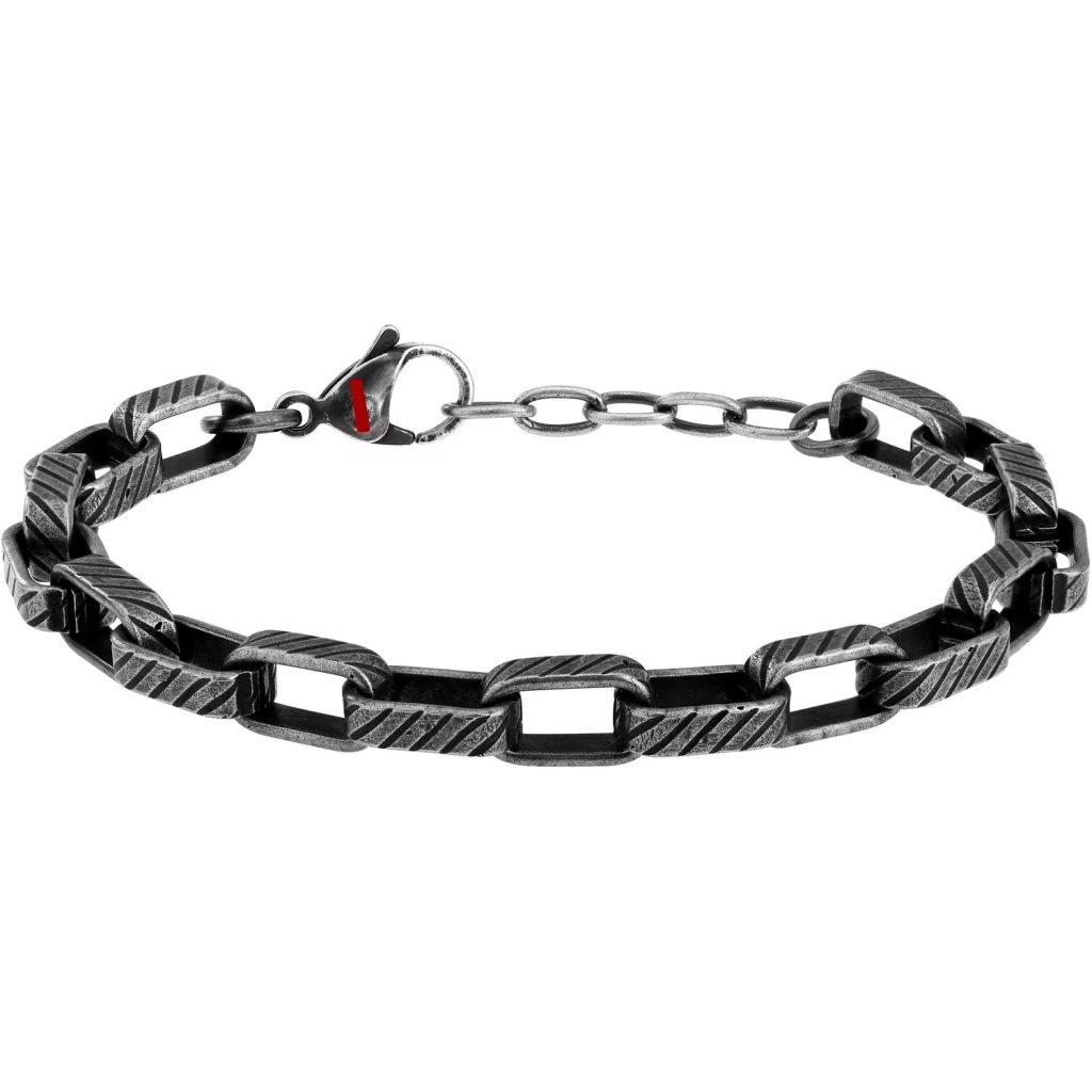 Bracciale Uomo Sector Maglia Square Link con Texture Graffiata in Acciaio Brunito