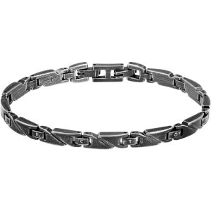 Bracciale Uomo Sector Maglia a Piastrine Inclinata in Acciaio Brunito con Logo Inciso