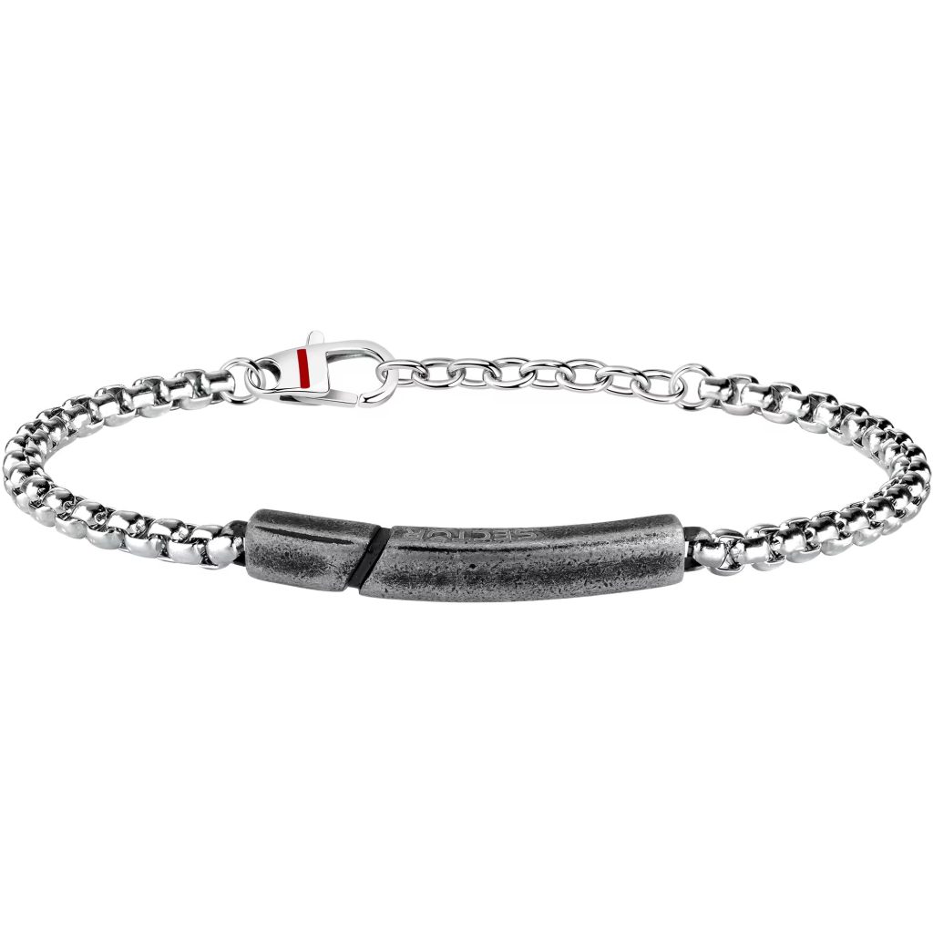 Bracciale Uomo Sector Maglia Forzatina in Acciaio con Placca Centrale Brunita