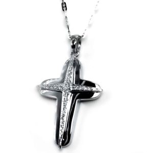 Collana Croce Nardelli Uomo/Donna Oro Bianco 18 Carati Made in Italy con Diamanti - Design Elegante